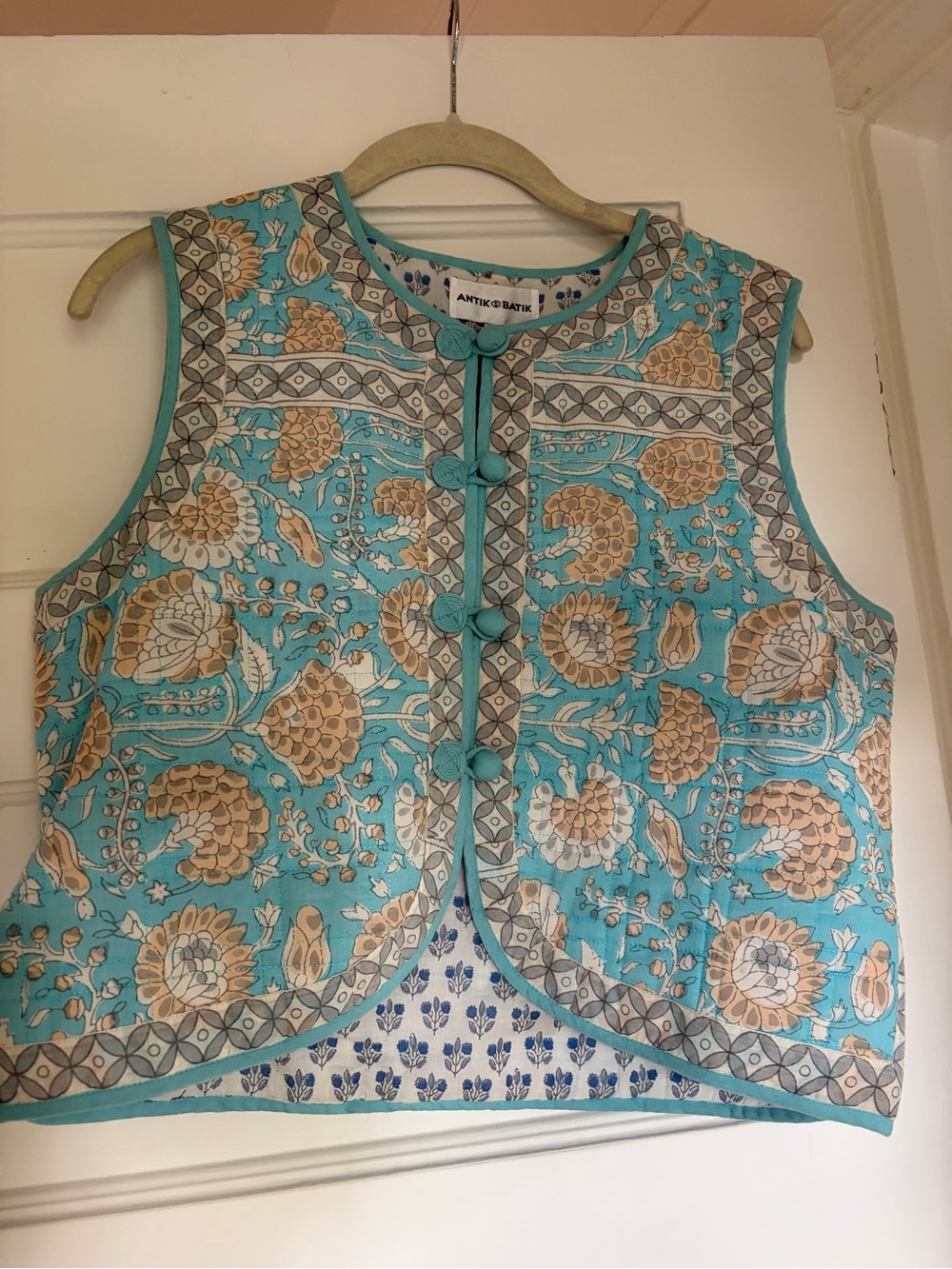 Antik Batik Turquoise and Beige Floral Quilted Vest